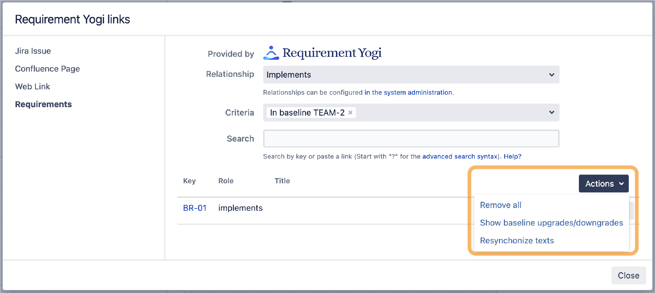 Requirement Yogi - Jira links up or down baselines.png