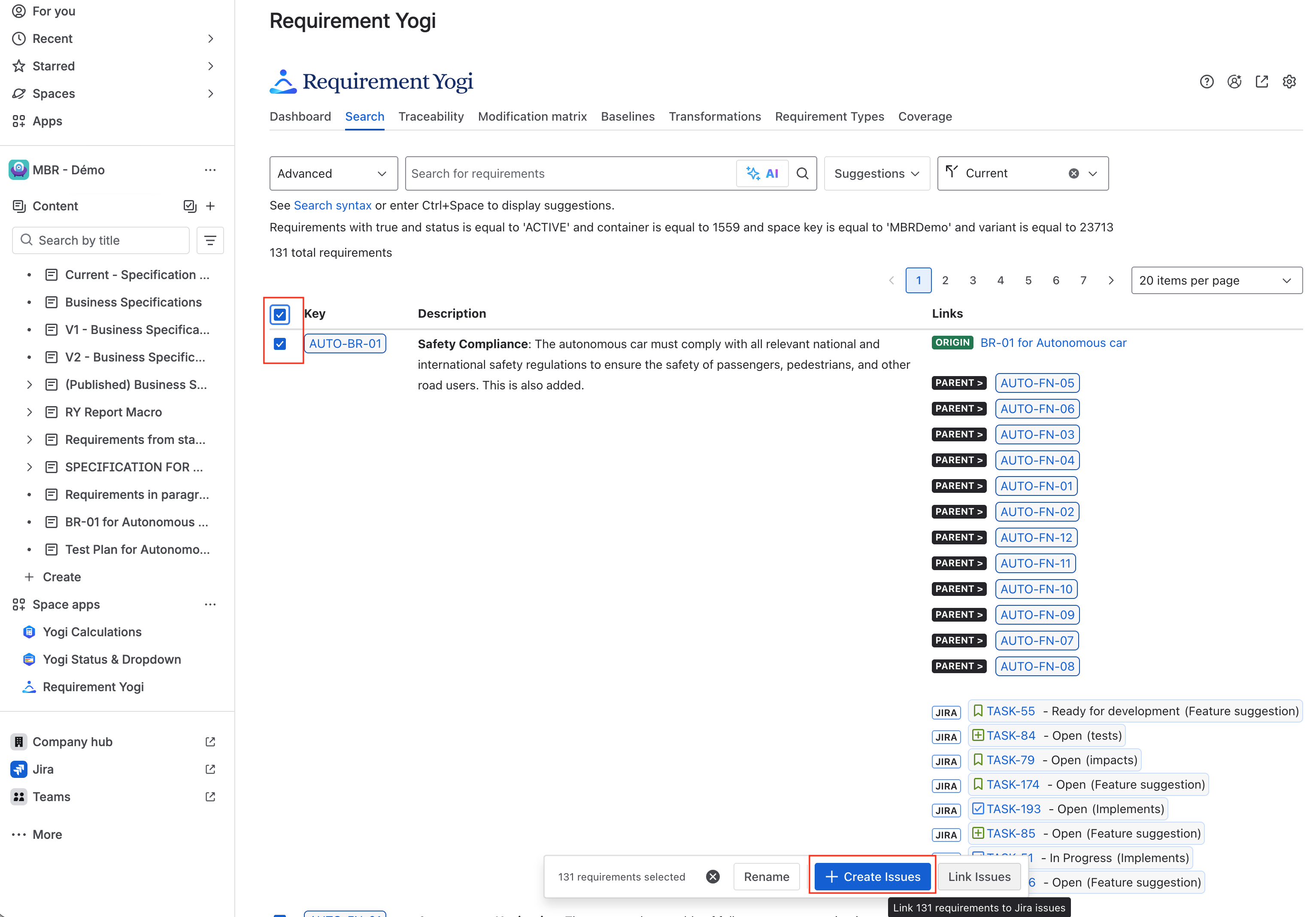 Select and Link Requirements to Issues - Requirement Yogi.png